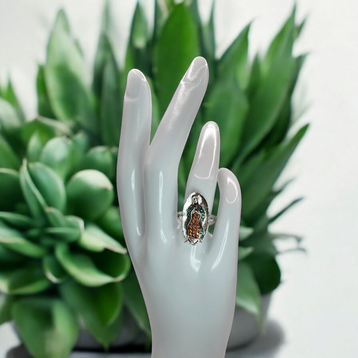 Multi Color Virgen Maria Silver Ring