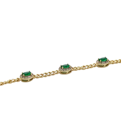 Green CZ Stones 14K Gold Plated Bracelet