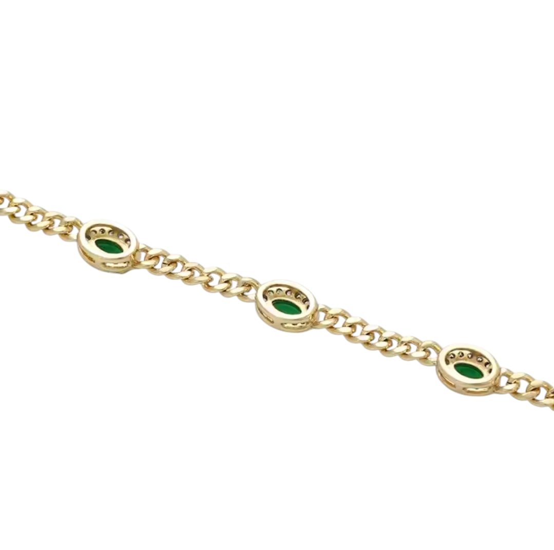 Green CZ Stones 14K Gold Plated Bracelet