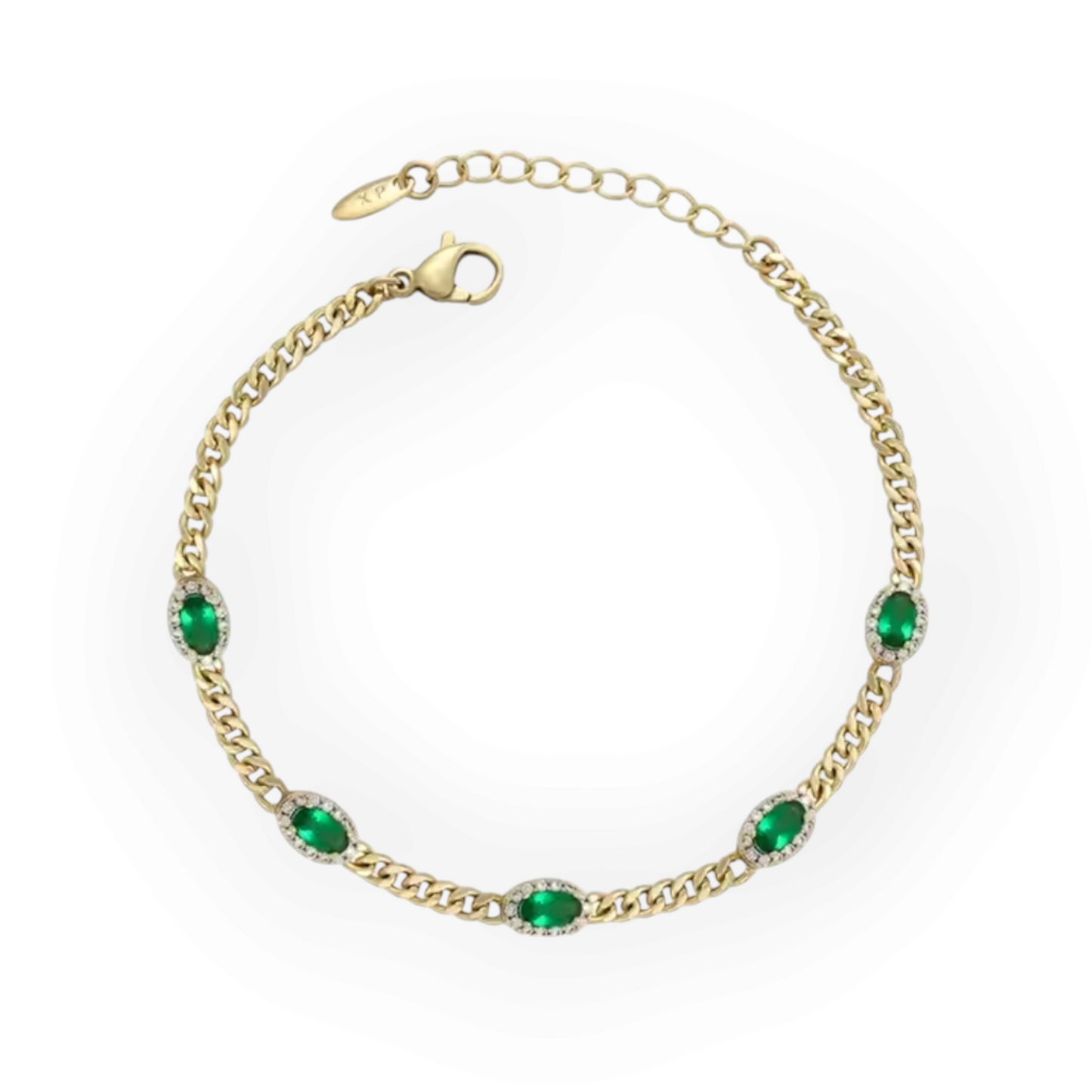 Green CZ Stones 14K Gold Plated Bracelet