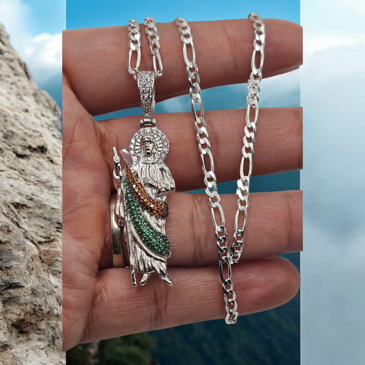 San Judas Pendant and Figaro Chain