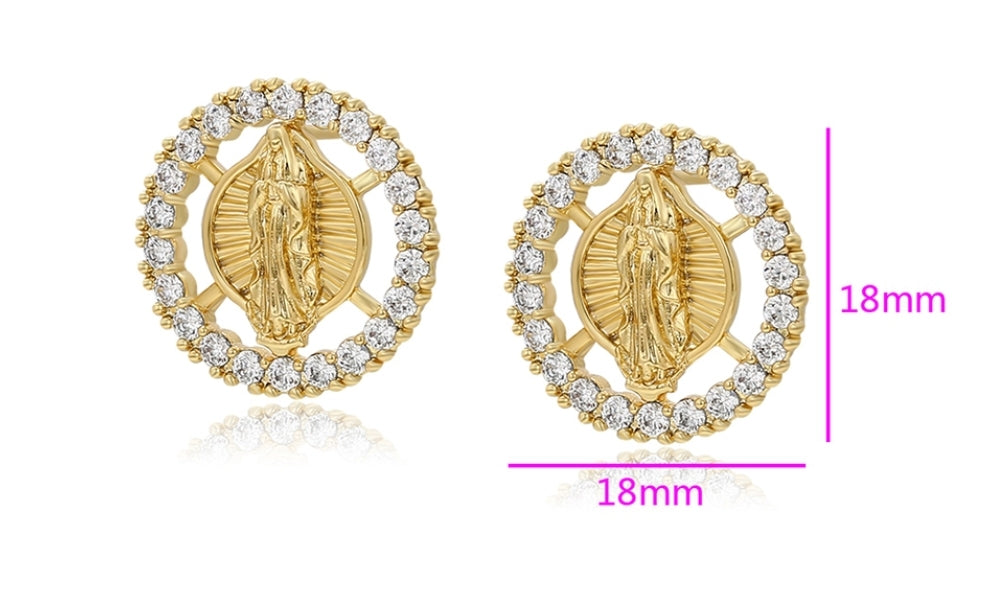 Virgen Maria Gold Plated Stud Earrings