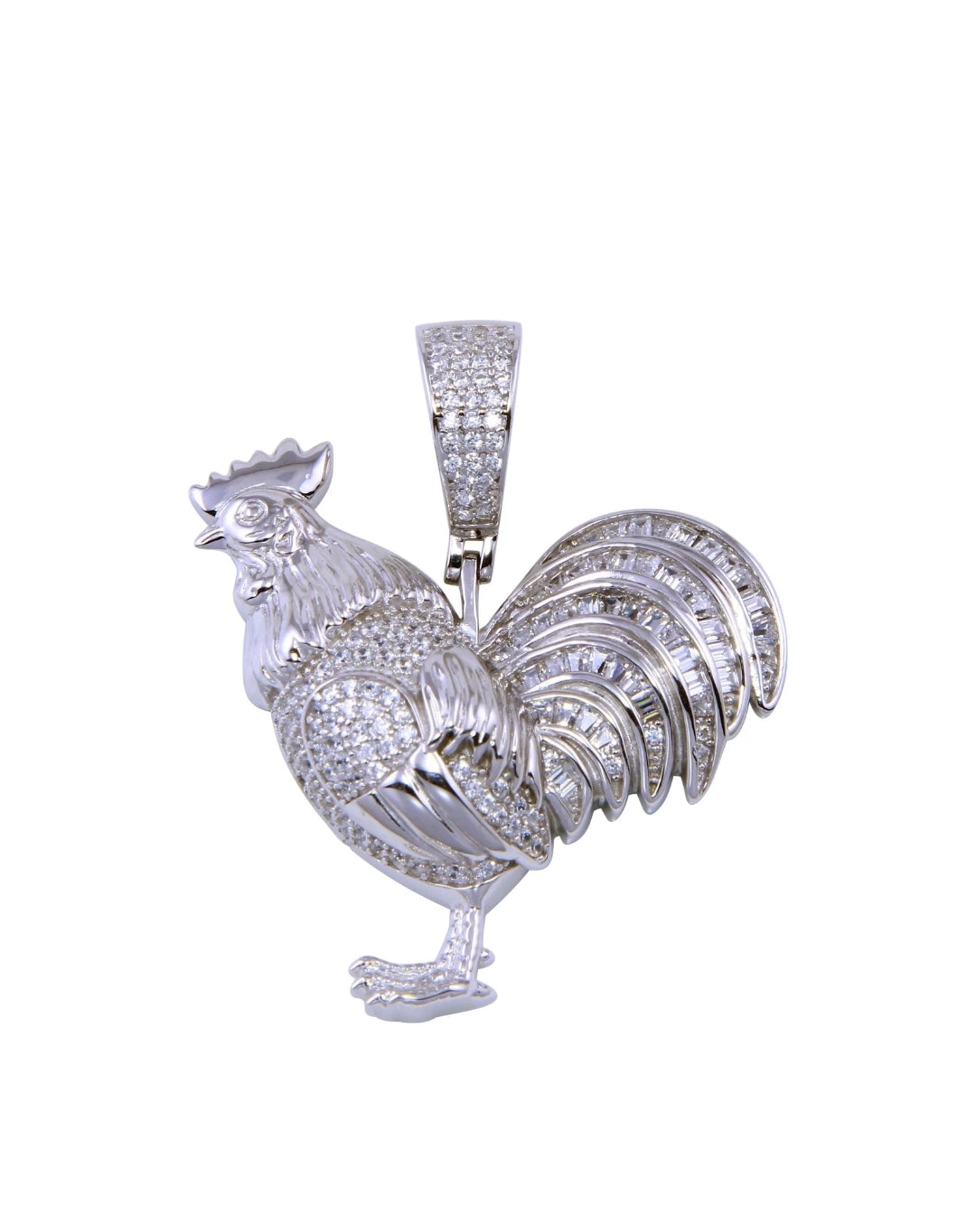 Rooster Pendant with White Cubic Zirconia Silver 925