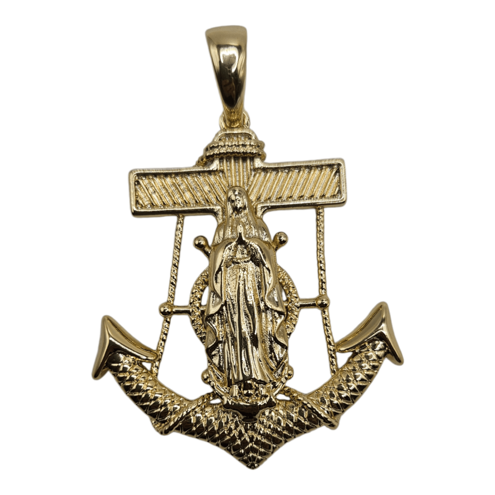 Anchor and Virgen Maria 14k Gold Plated Necklace - Large