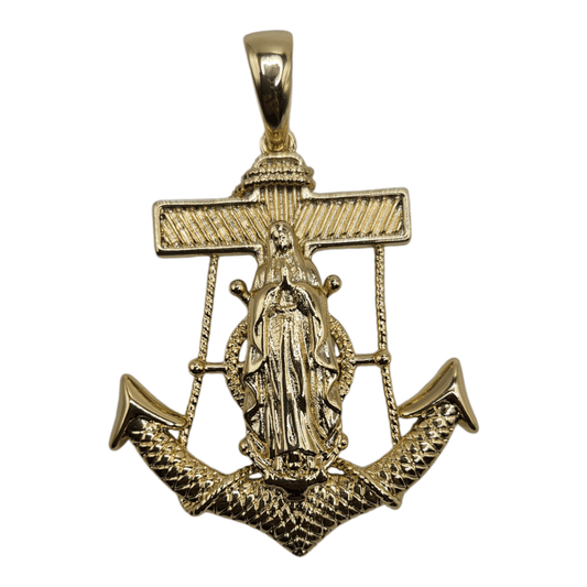 Anchor and Virgen Maria 14k Gold Plated Necklace - Large