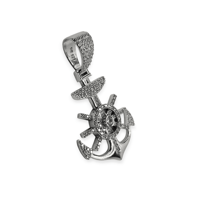 Anchor Silver Pendant with White Cubic Zirconia Stones
