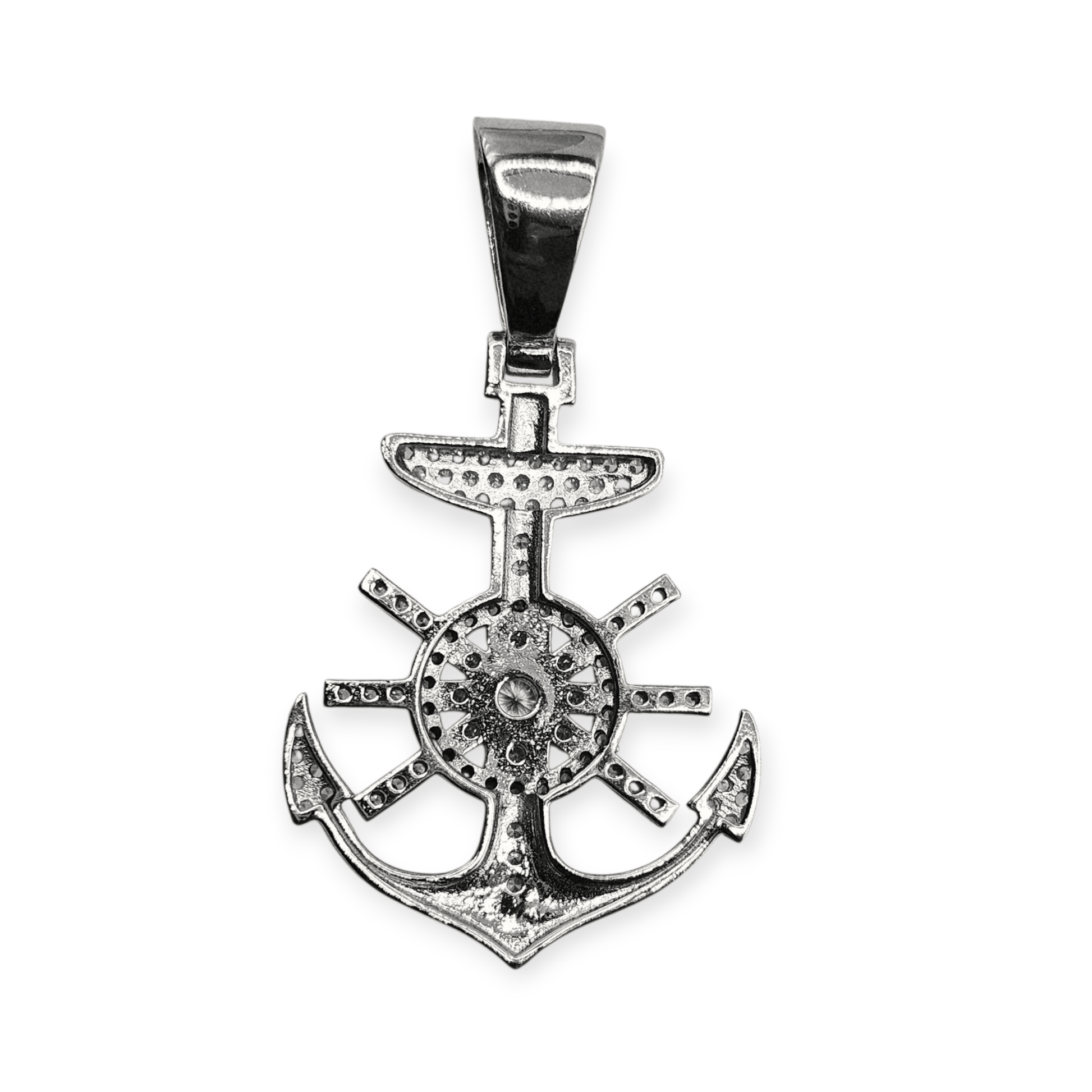 Anchor Silver Pendant with White Cubic Zirconia Stones