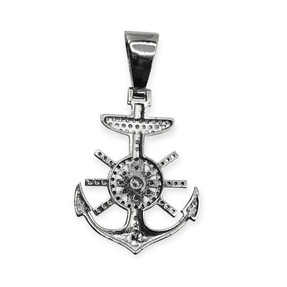 Anchor Silver Pendant with White Cubic Zirconia Stones