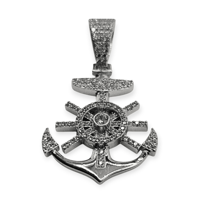 Anchor Silver Pendant with White Cubic Zirconia Stones