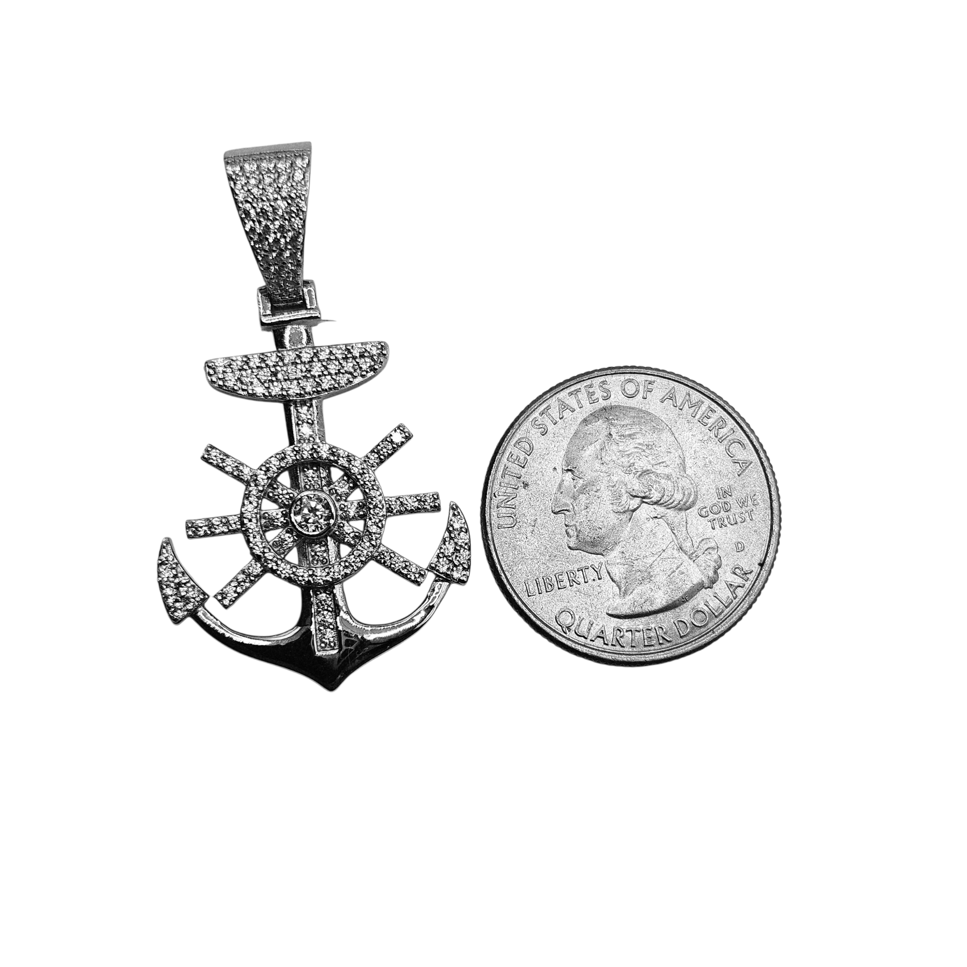 Anchor Silver Pendant with White Cubic Zirconia Stones