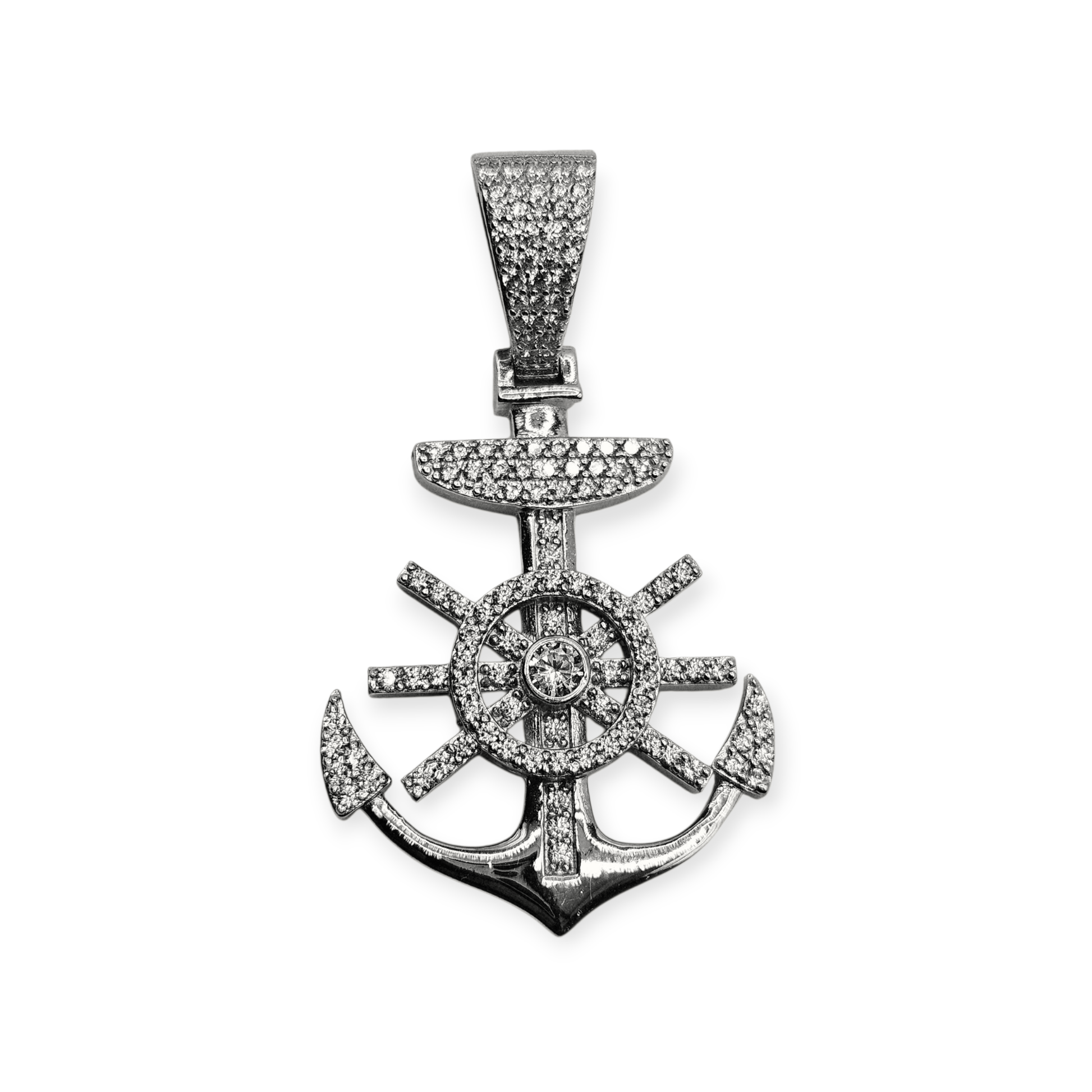 Anchor Silver Pendant with White Cubic Zirconia Stones