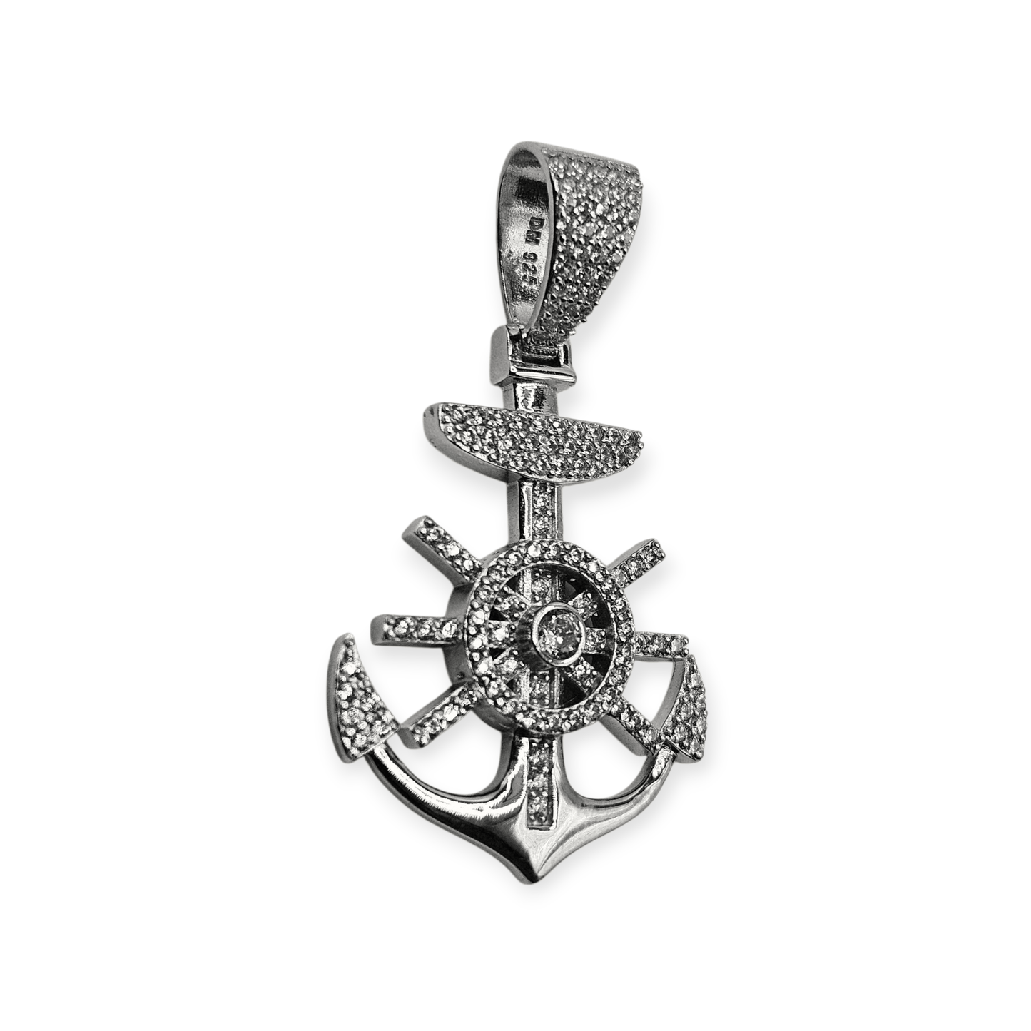 Anchor Silver Pendant with White Cubic Zirconia Stones