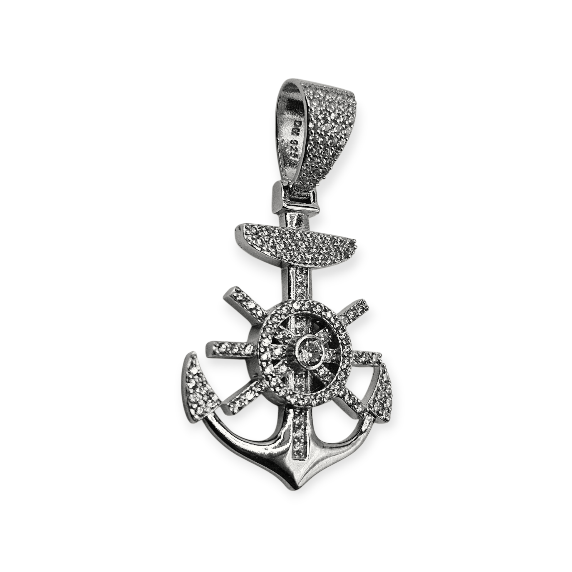 Anchor Silver Pendant with White Cubic Zirconia Stones