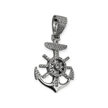 Anchor Silver Pendant with White Cubic Zirconia Stones