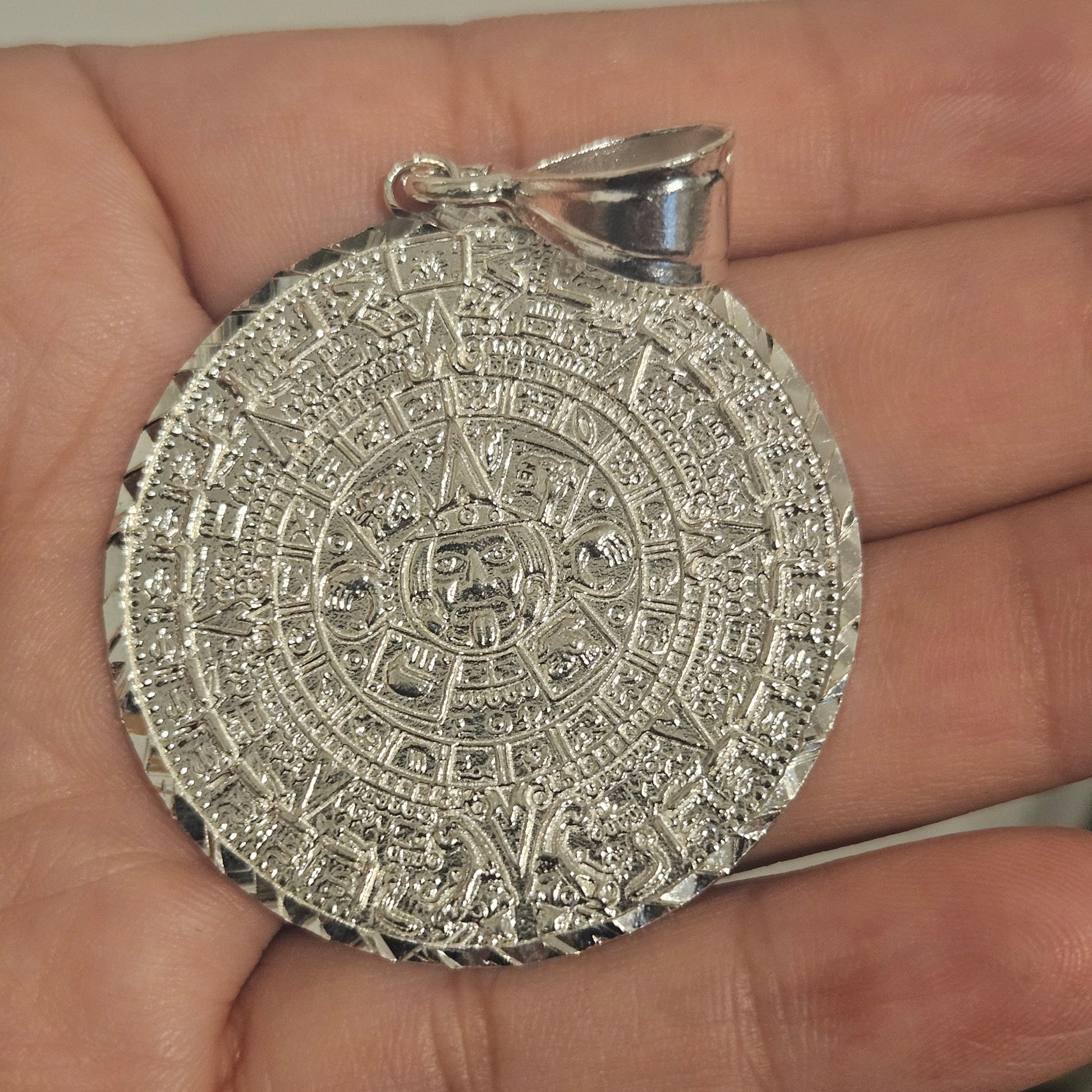 Aztec Calendar Silver 925 Pendant 4.4cm
