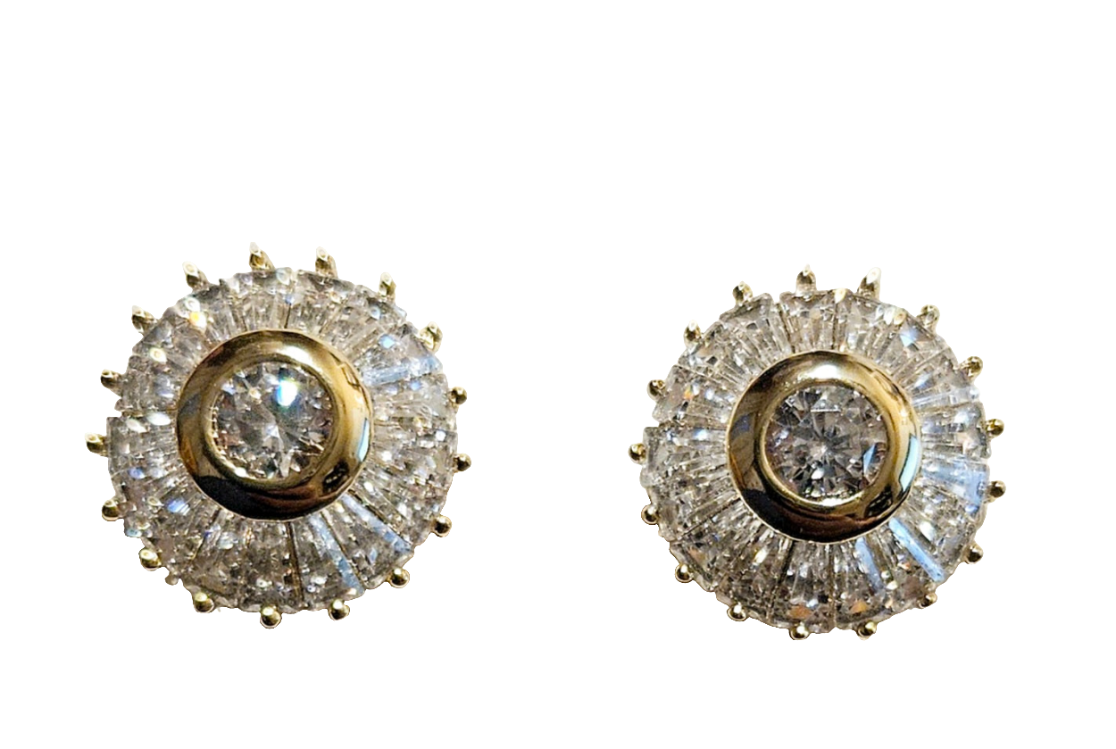 Round White CZ 14k Gold Plated Stud Earrings
