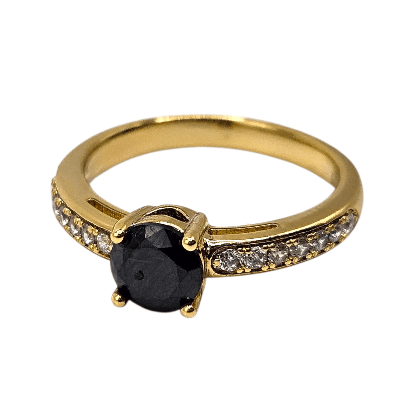 Black CZ Stone Ring 14k Gold Plated for Women