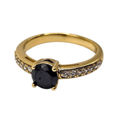 Black CZ Stone Ring 14k Gold Plated for Women