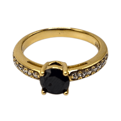 Black CZ Stone Ring 14k Gold Plated for Women