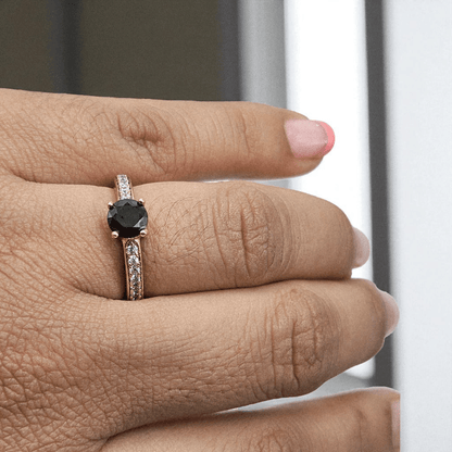 Black CZ Stone Ring 14k Gold Plated for Women