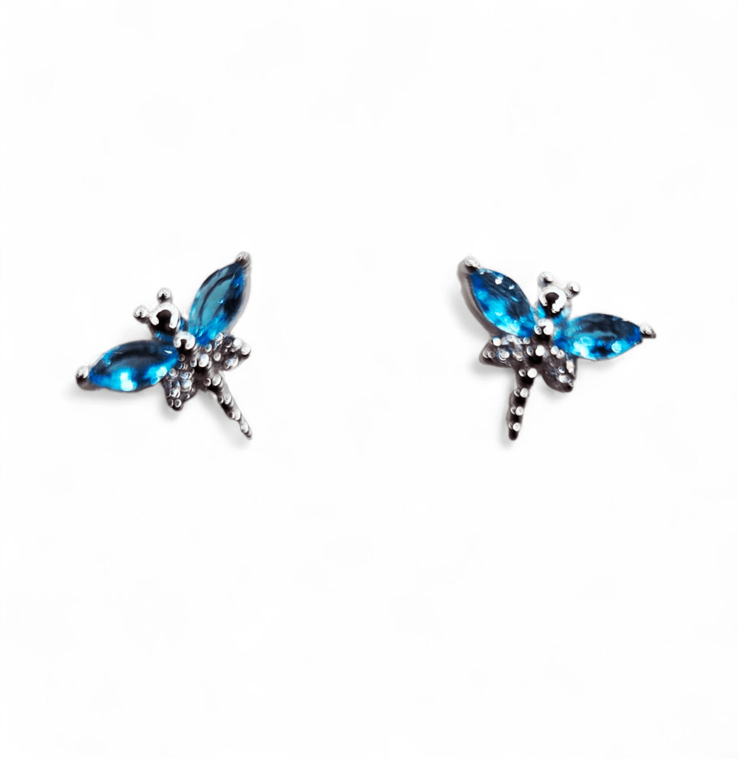 Blue Dragonfly Stud Earrings Silver 925 for Girls