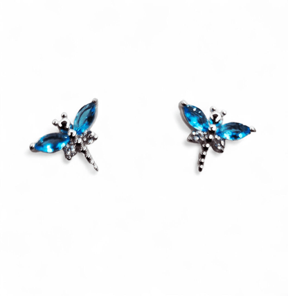 Blue Dragonfly Stud Earrings Silver 925 for Girls