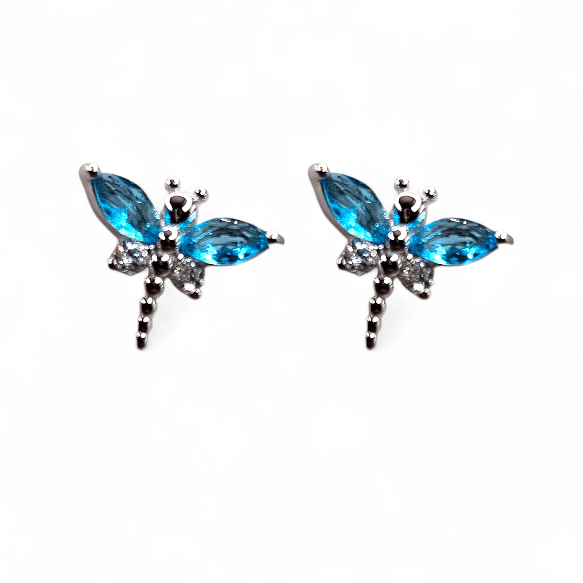Blue Dragonfly Stud Earrings Silver 925 for Girls