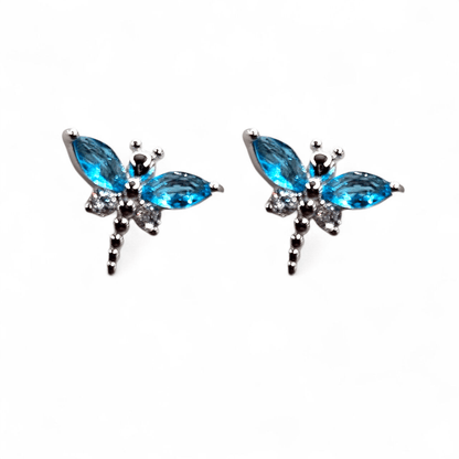Blue Dragonfly Stud Earrings Silver 925 for Girls