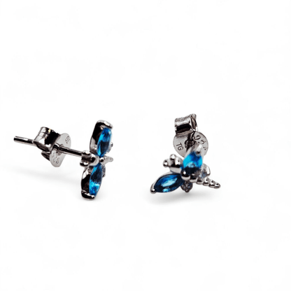 Blue Dragonfly Stud Earrings Silver 925 for Girls