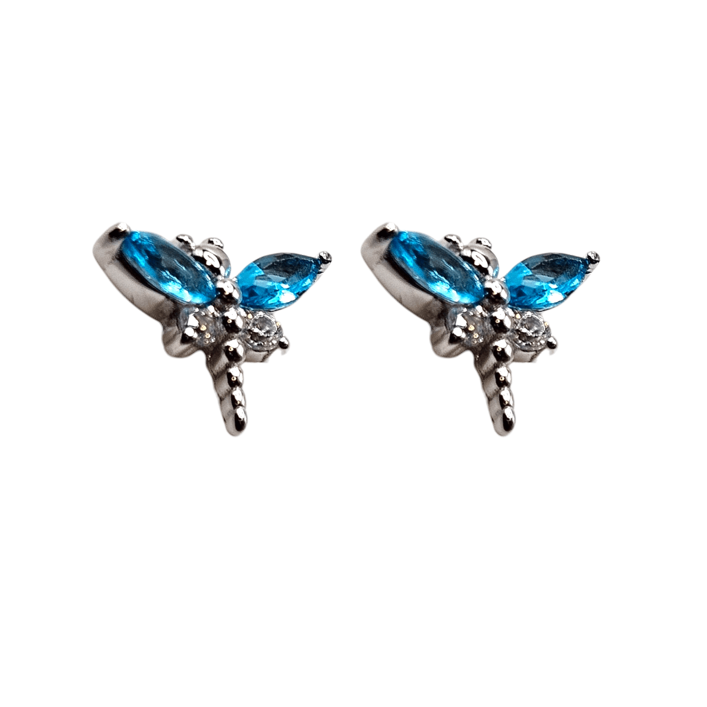 Blue Dragonfly Stud Earrings Silver 925 for Girls