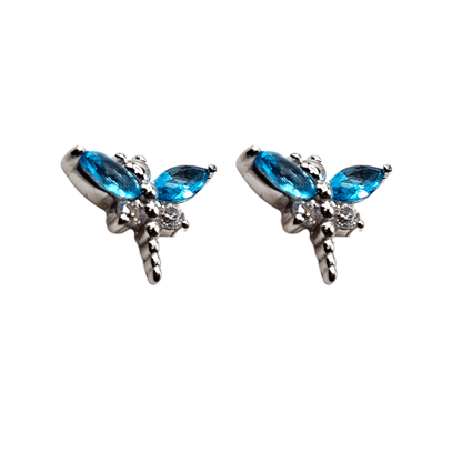 Blue Dragonfly Stud Earrings Silver 925 for Girls