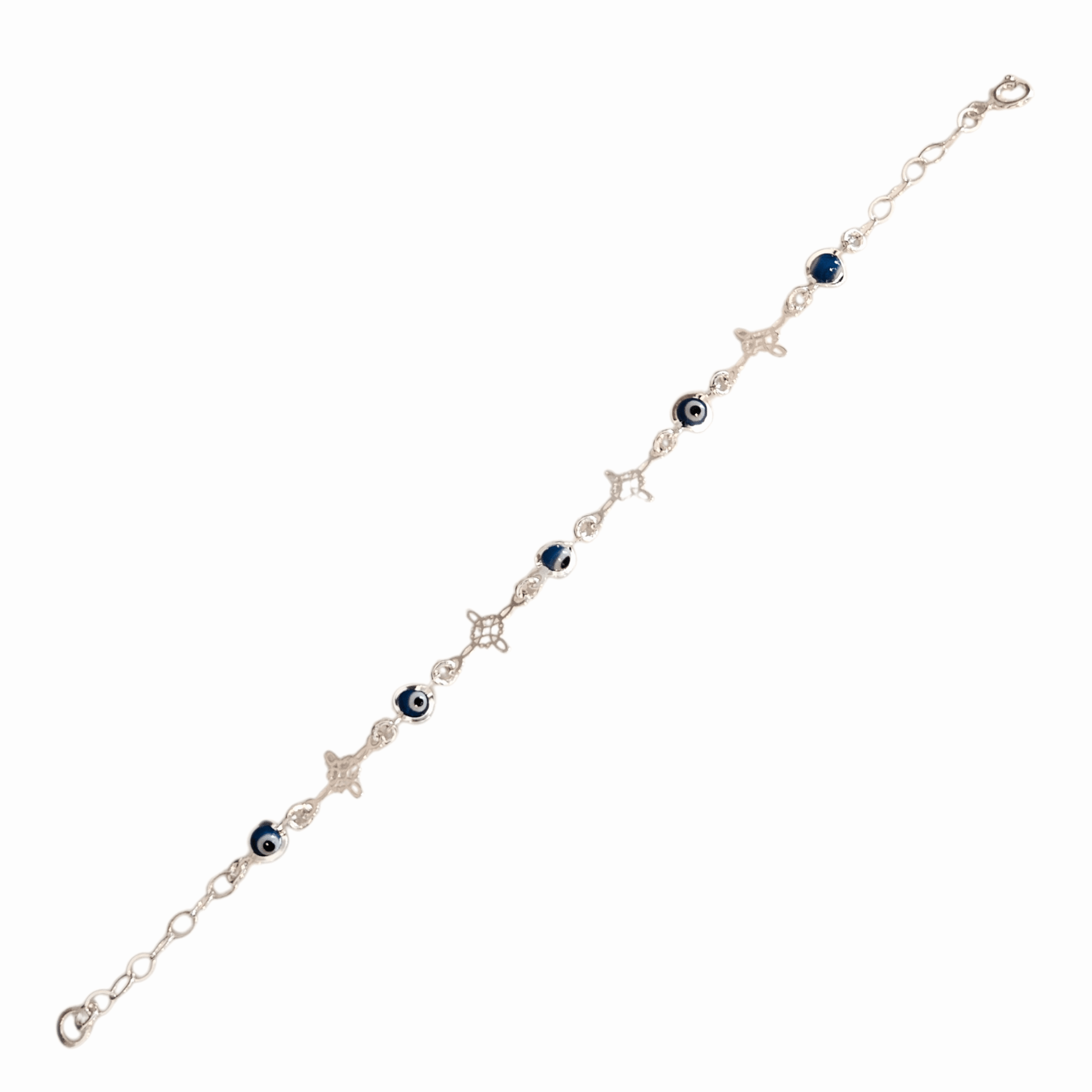 Blue Evil eye Bracelet Sterling Silver S925 with Witch's Knot Nudo de Bruja