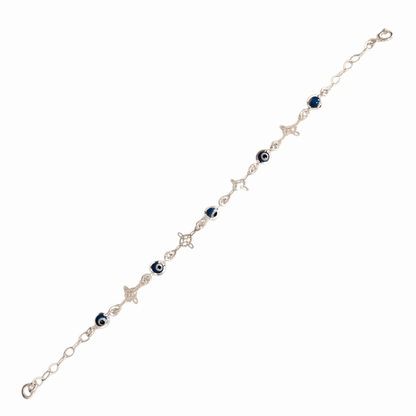 Blue Evil eye Bracelet Sterling Silver S925 with Witch's Knot Nudo de Bruja