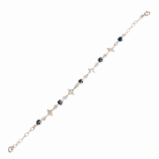 Blue Evil eye Bracelet Sterling Silver S925 with Witch's Knot Nudo de Bruja