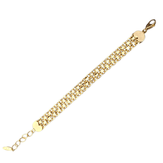 Bracelet Fancy Mesh and Link 14K Gold Plated with Heart Charms for Women 10mm Wide 7" Long Adjustable