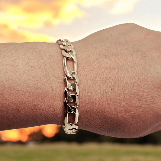 Bracelet Figaro 14k Gold Plated 8.5"L 10mm Wide