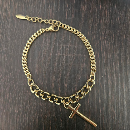Bracelet with Cross Charm 14K Plated 7"L Adjustable Bracelet