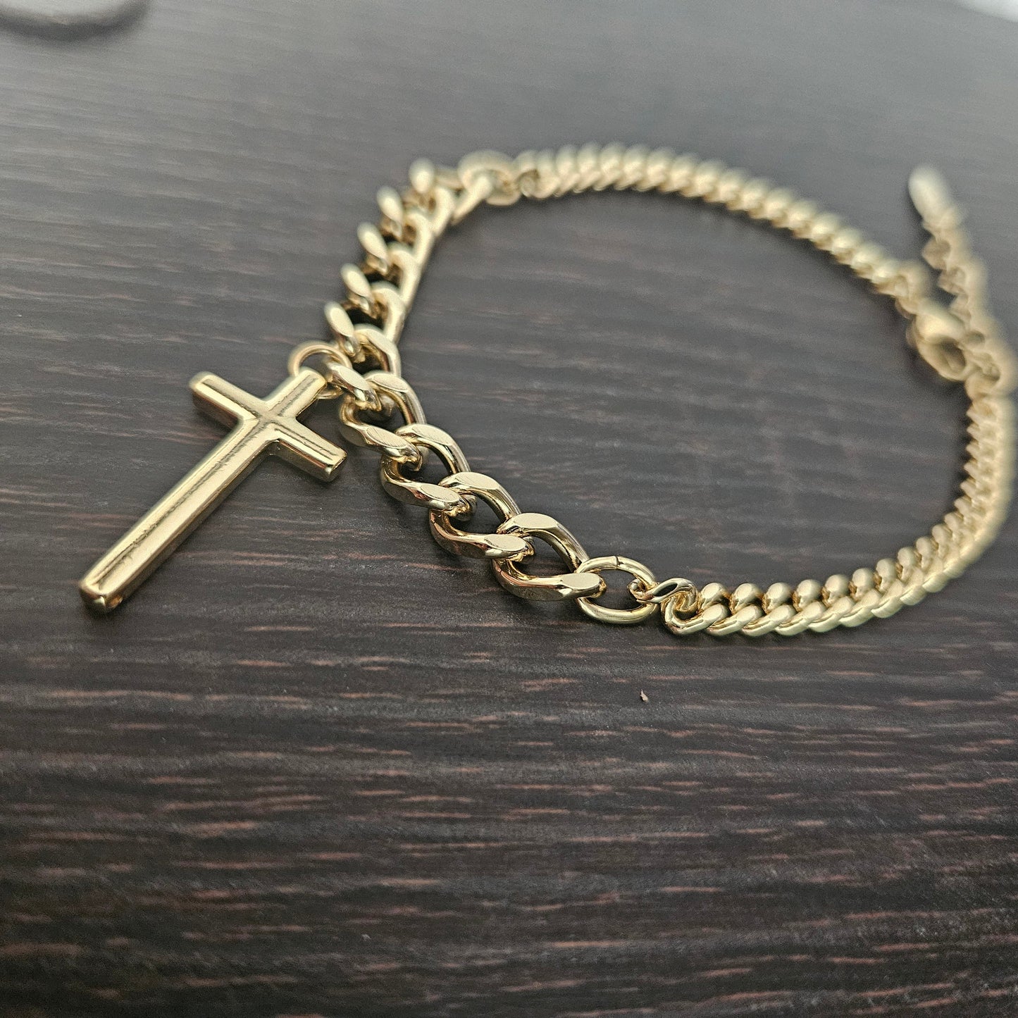 Bracelet with Cross Charm 14K Plated 7"L Adjustable Bracelet
