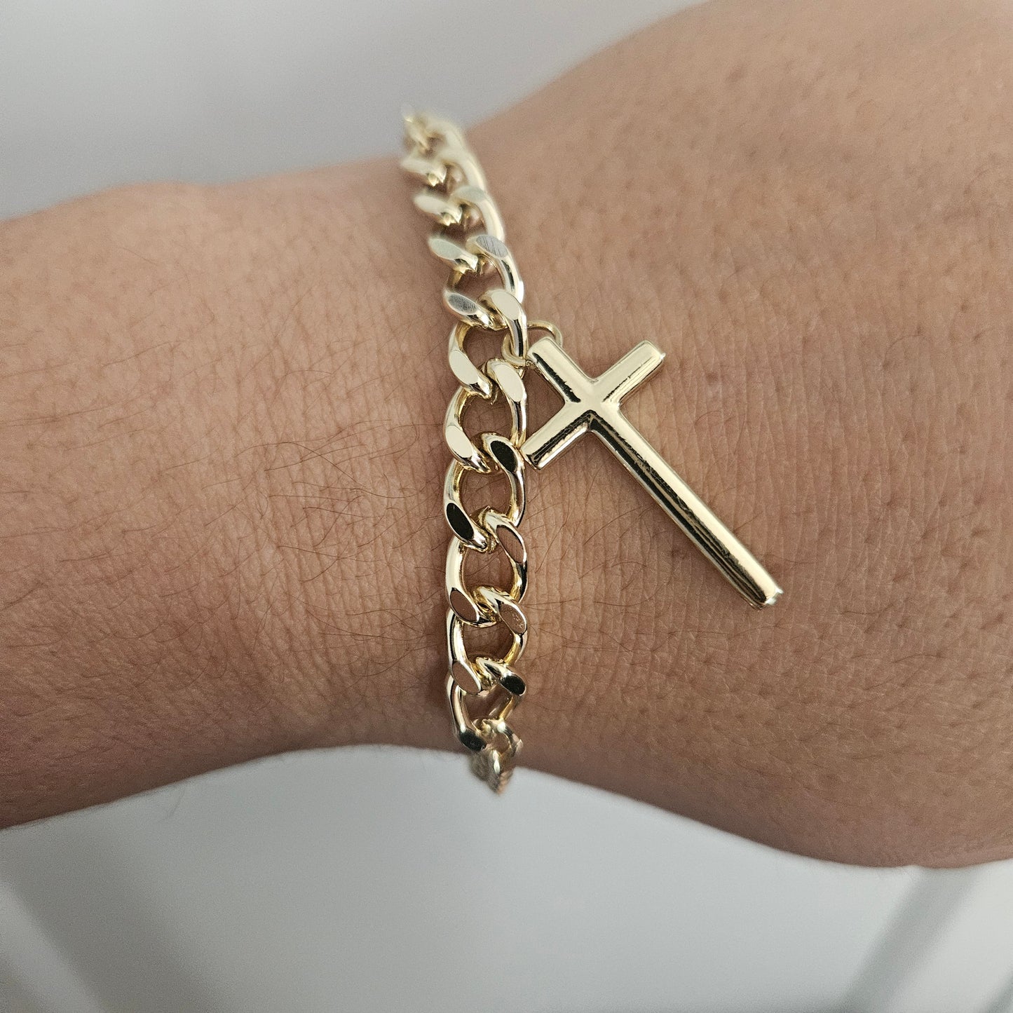 Bracelet with Cross Charm 14K Plated 7"L Adjustable Bracelet