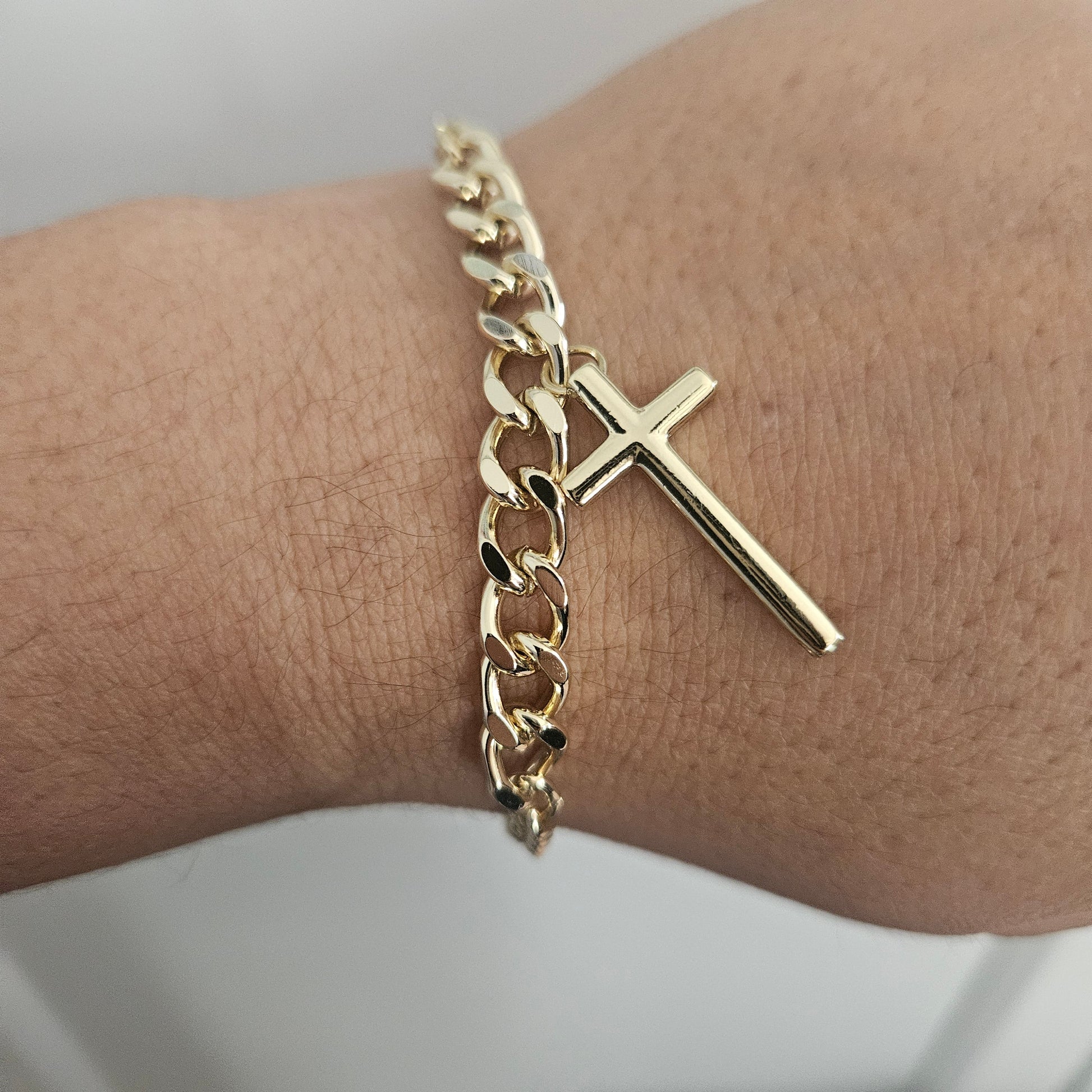 Bracelet with Cross Charm 14K Plated 7"L Adjustable Bracelet