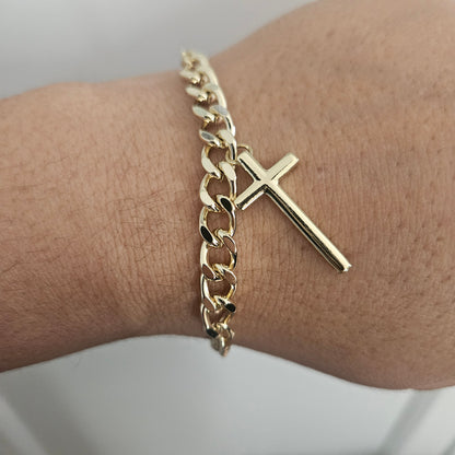Bracelet with Cross Charm 14K Plated 7"L Adjustable Bracelet