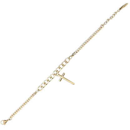 Bracelet with Cross Charm 14K Plated 7"L Adjustable Bracelet