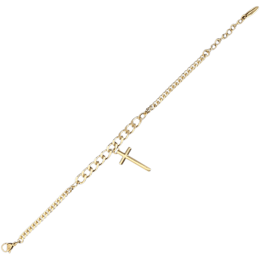 Bracelet with Cross Charm 14K Plated 7"L Adjustable Bracelet