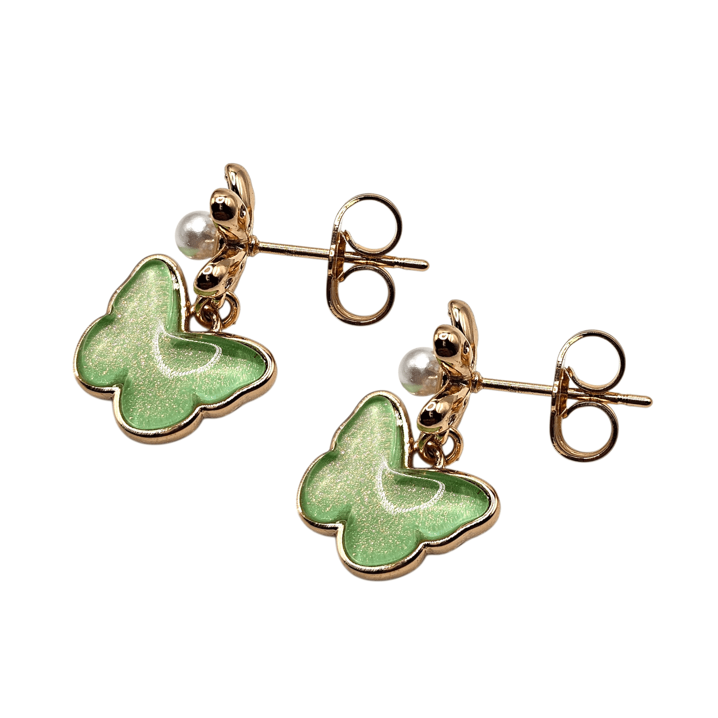 Butterfly and Flower Earrings 18K Gold Plated Green Stud Earrings for Kids or Women