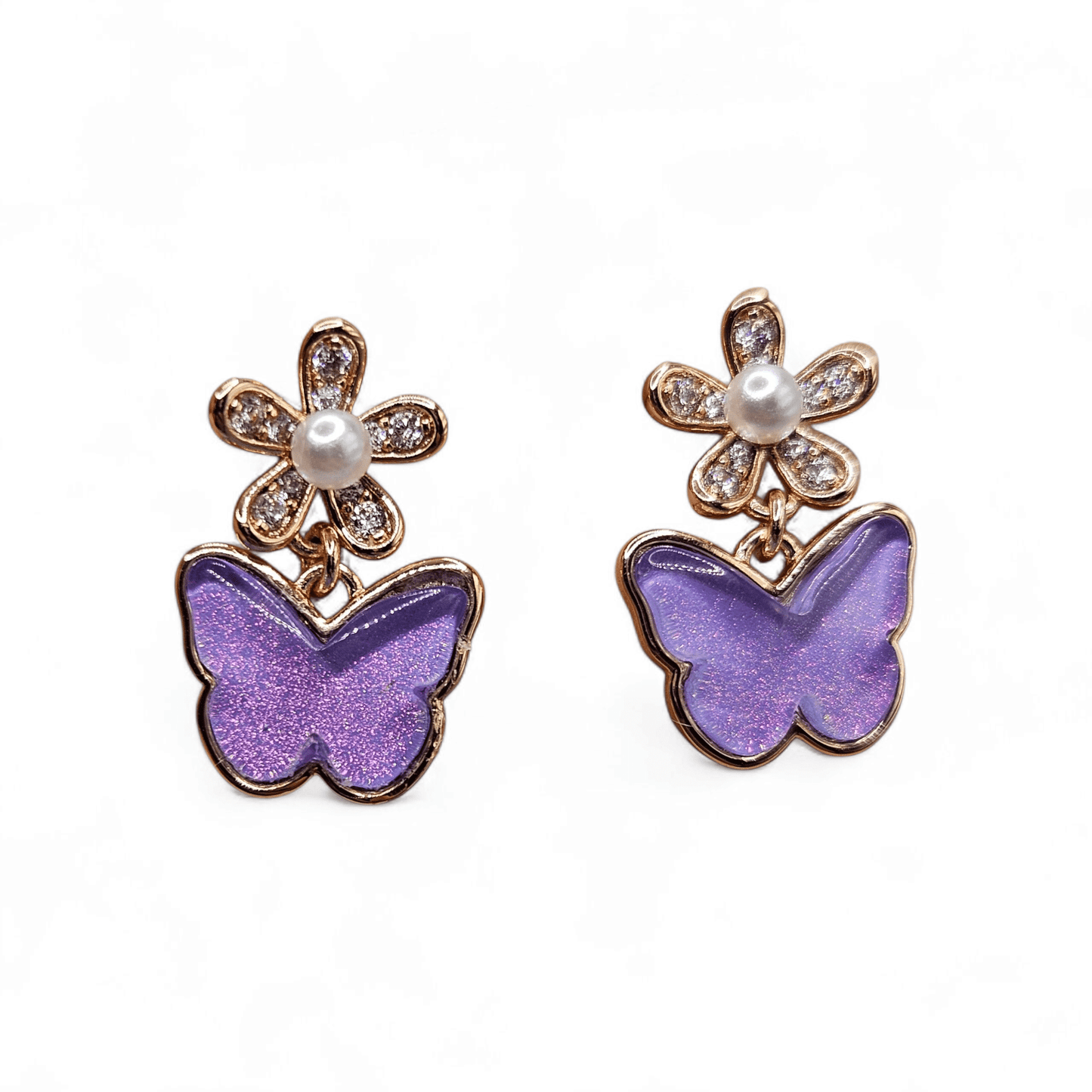 Butterfly and Flower Earrings 18K Rose Gold Plated Stud Earrings for Kids or Women