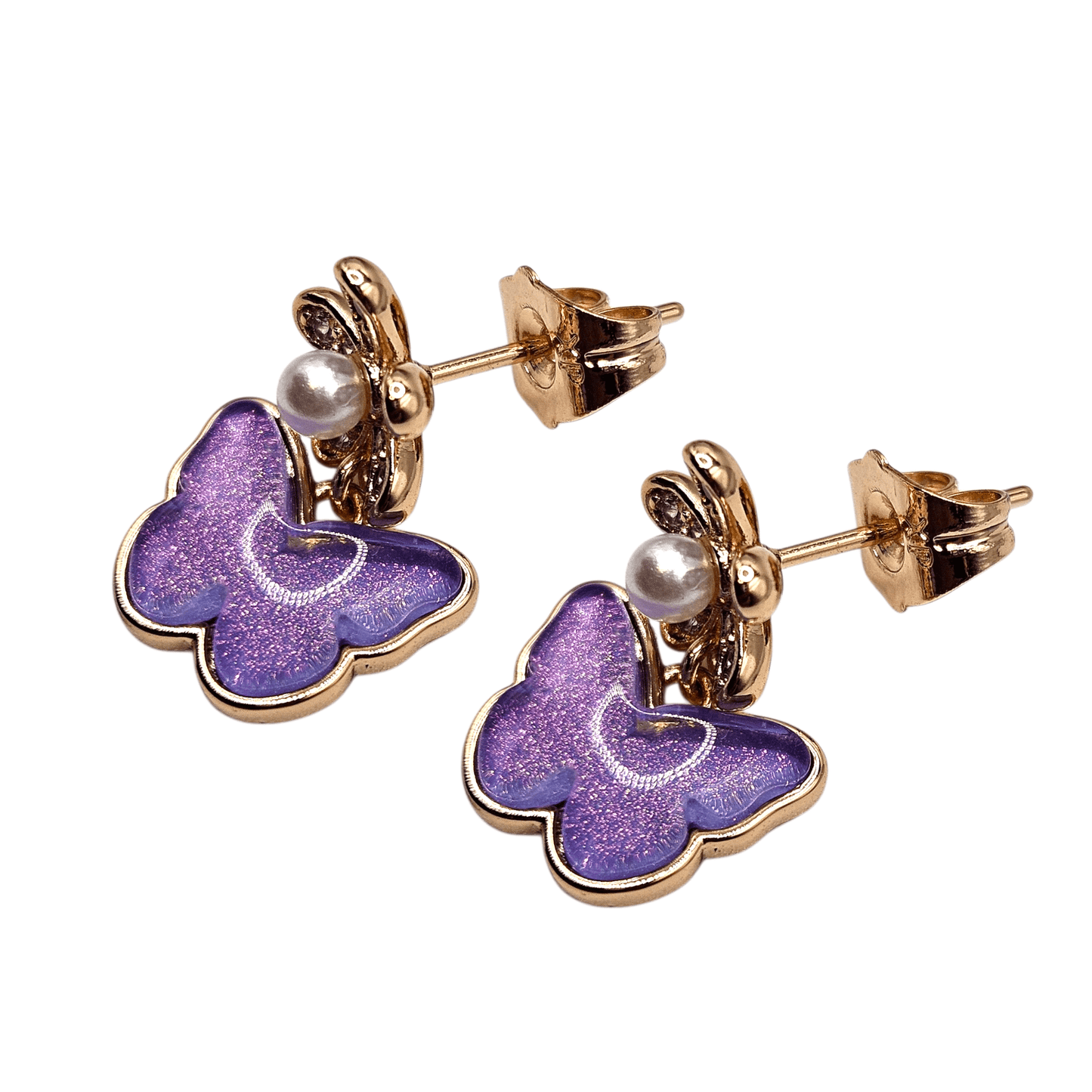 Butterfly and Flower Earrings 18K Rose Gold Plated Stud Earrings for Kids or Women