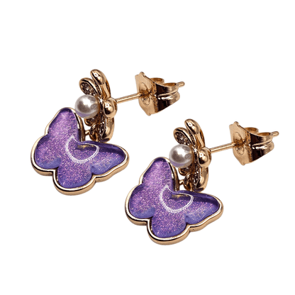 Butterfly and Flower Earrings 18K Rose Gold Plated Stud Earrings for Kids or Women