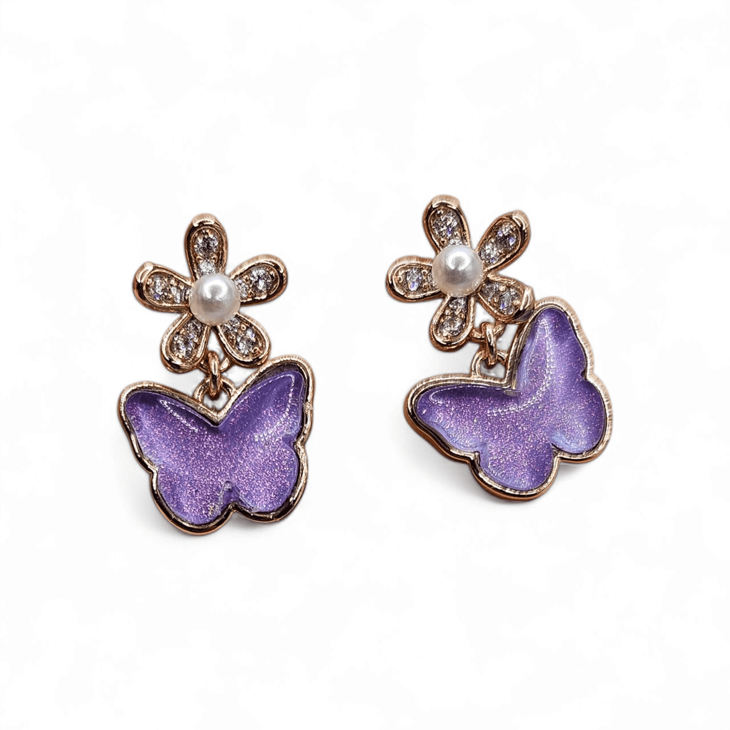 Butterfly and Flower Earrings 18K Rose Gold Plated Stud Earrings for Kids or Women