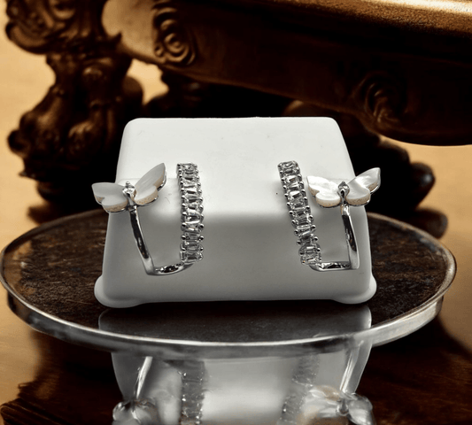 Butterfly Stud Cuff Earrings with Cubic Zirconia