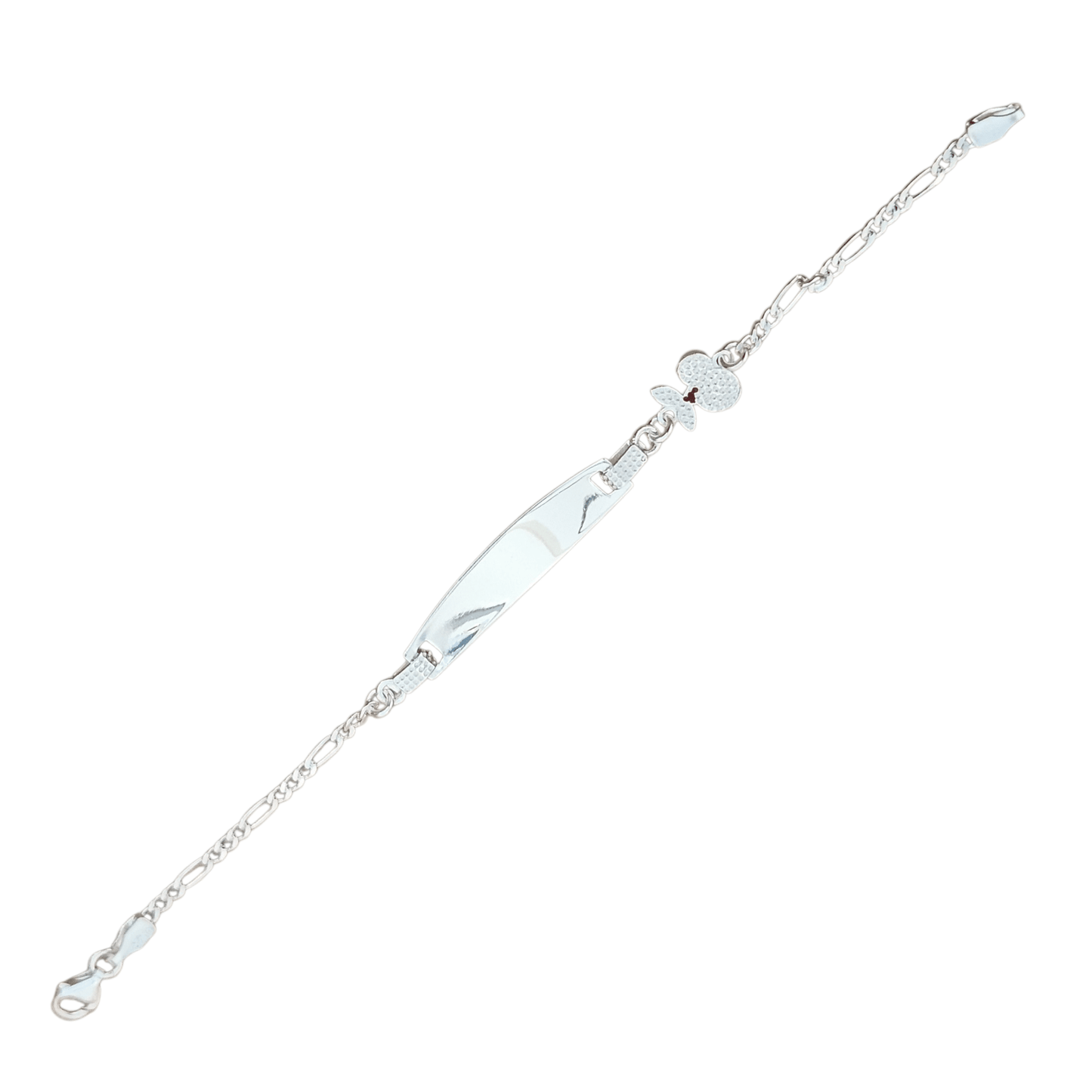 Cherry Charm Kids ID Plate Silver Bracelet 6"L , Figaro Unisex - Great for older Kids 6 to 10 years